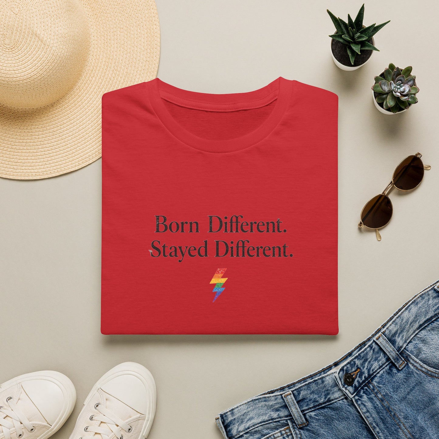 Born Different. Stayed Different. T-Shirt — Pride Lightning Graphic Tee