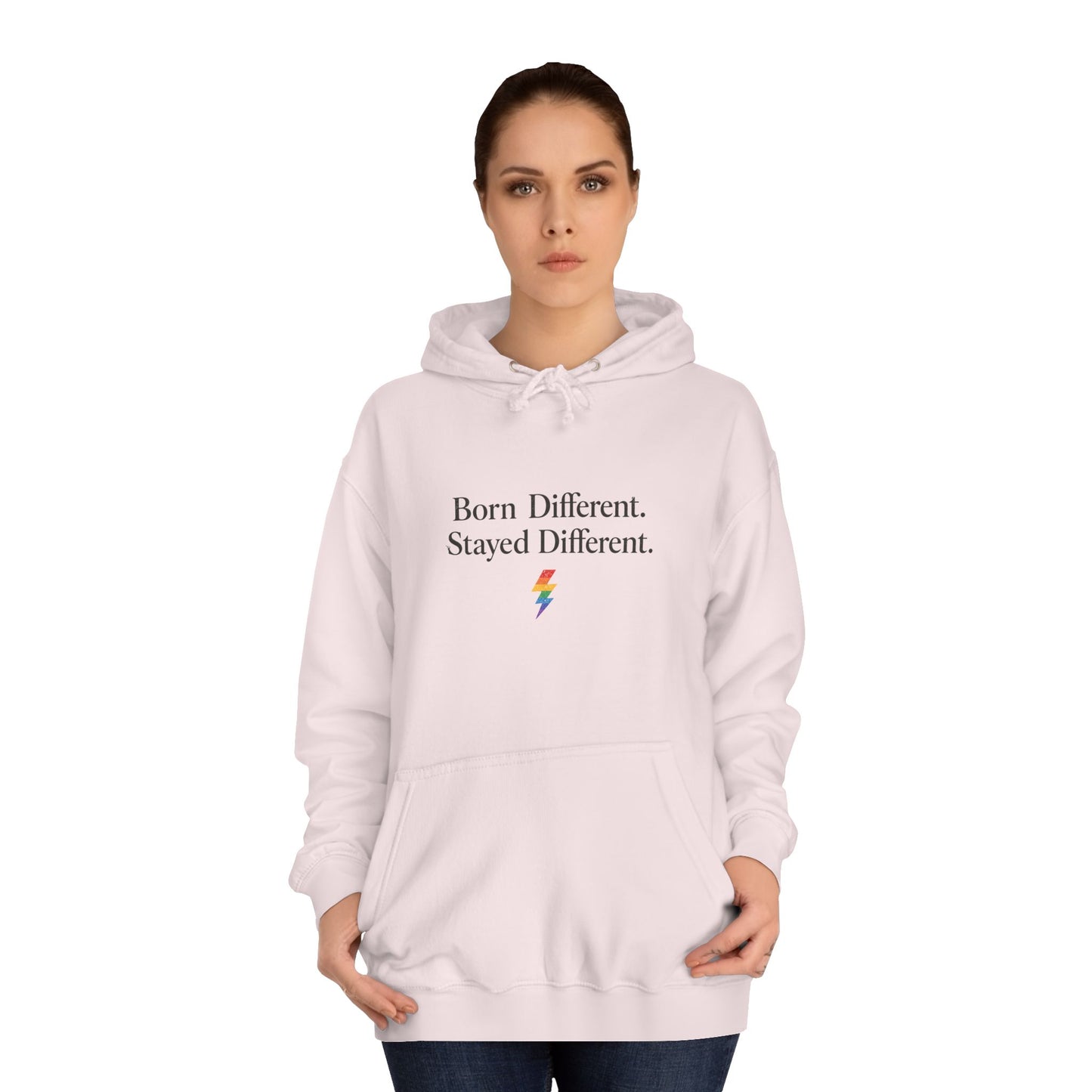 College Hoodie — "Born Different, Sacred Different" Lightning Bolt Graphic
