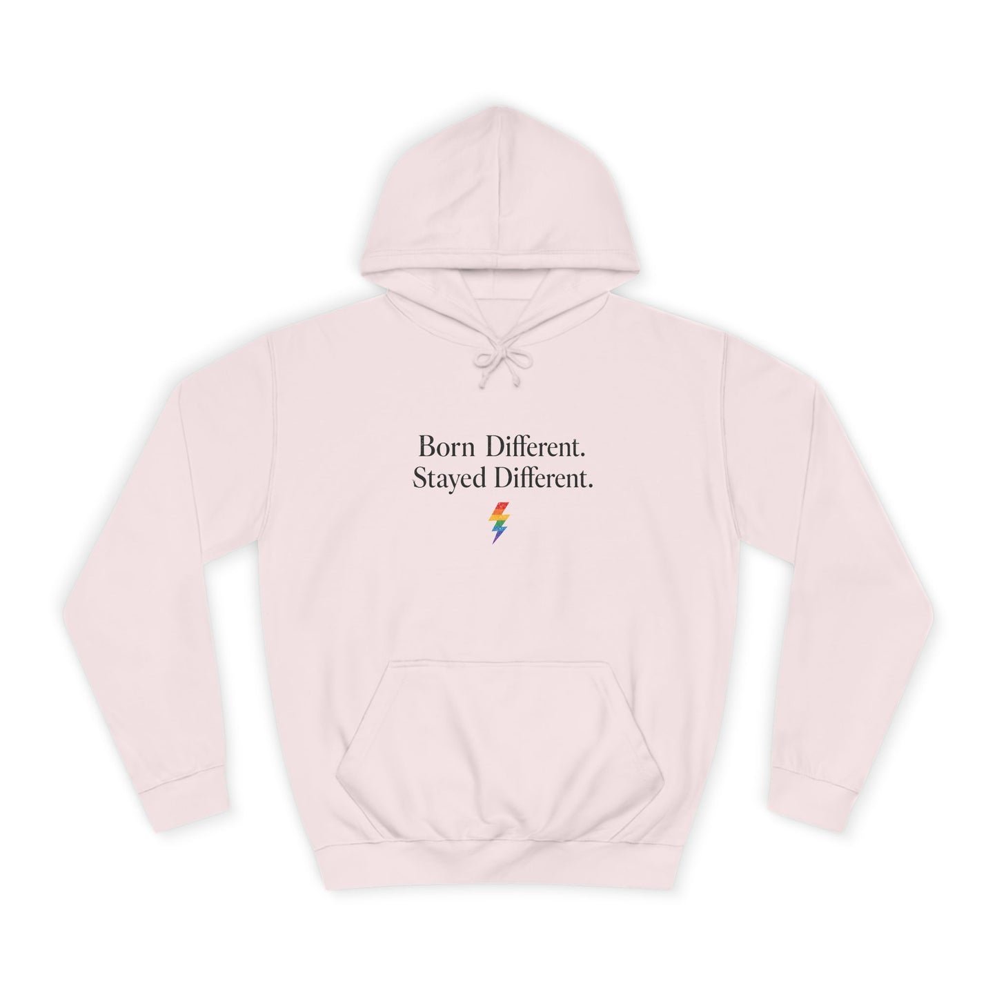 College Hoodie — "Born Different, Sacred Different" Lightning Bolt Graphic