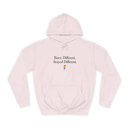 College Hoodie — "Born Different, Sacred Different" Lightning Bolt Graphic