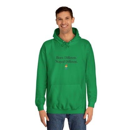 College Hoodie — "Born Different, Sacred Different" Lightning Bolt Graphic