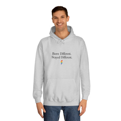 College Hoodie — "Born Different, Sacred Different" Lightning Bolt Graphic