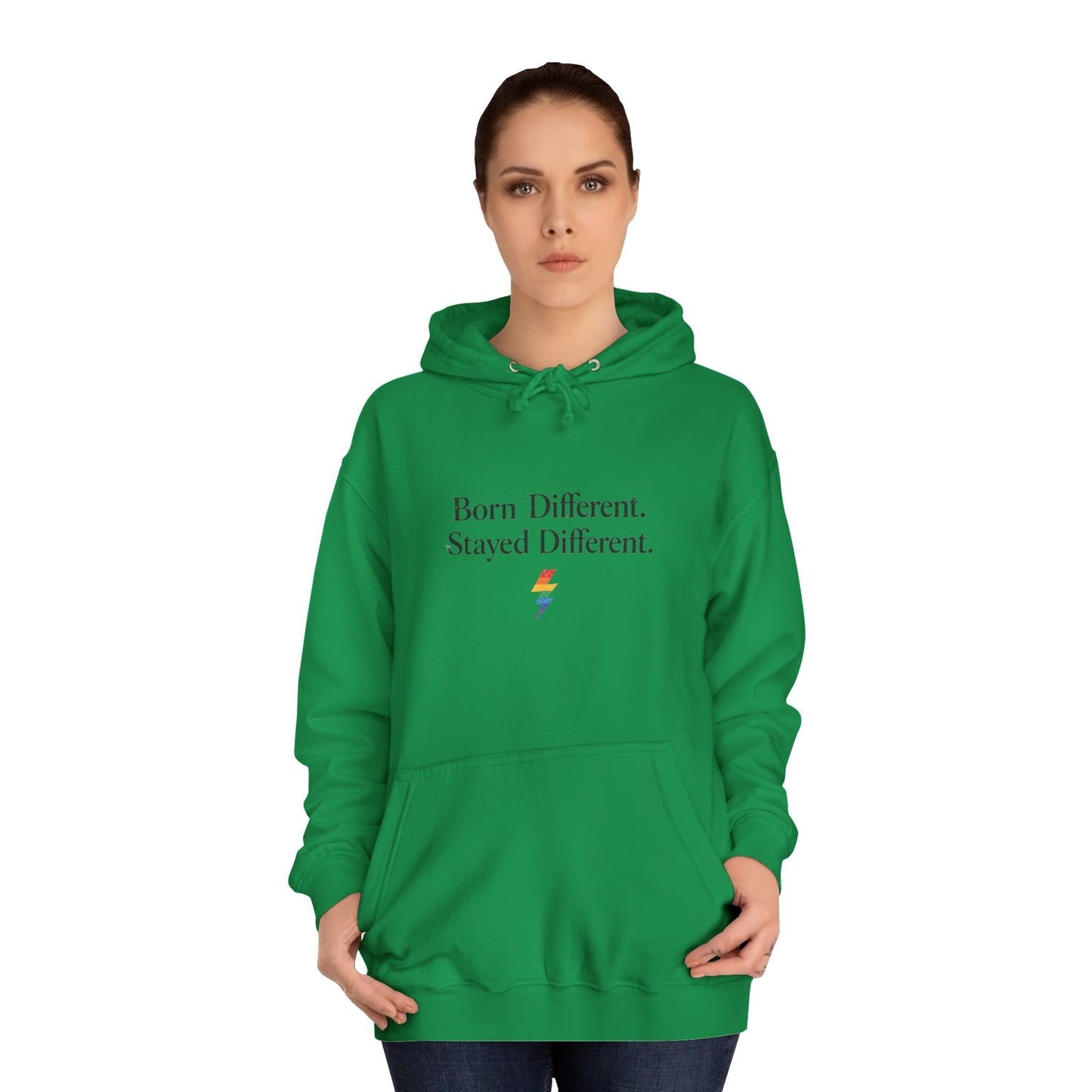 College Hoodie — "Born Different, Sacred Different" Lightning Bolt Graphic