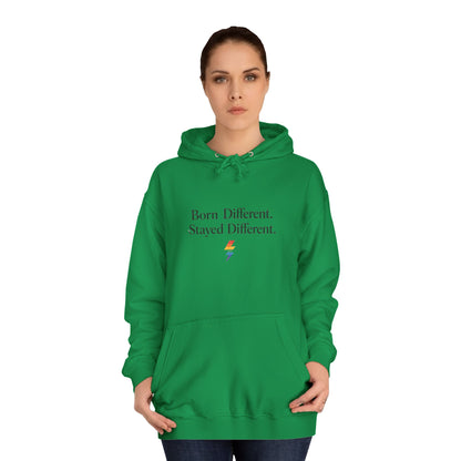 College Hoodie — "Born Different, Sacred Different" Lightning Bolt Graphic