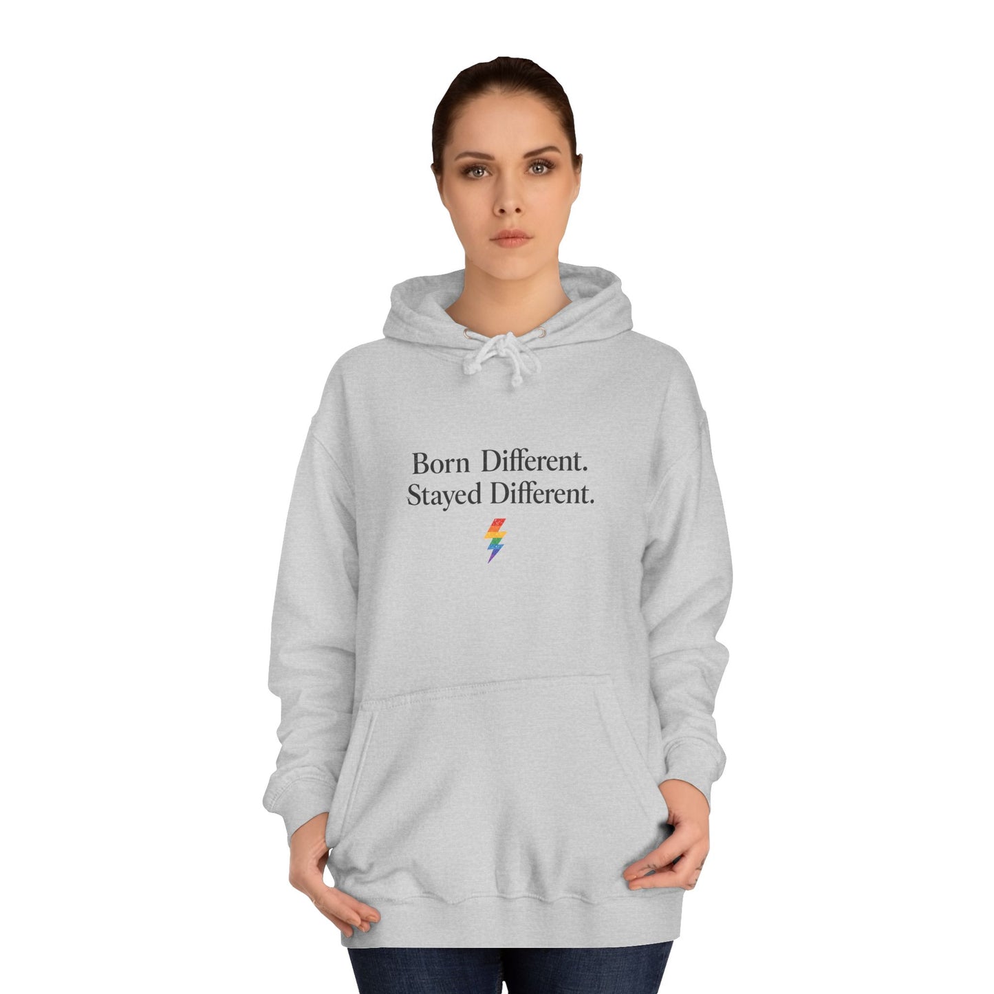 College Hoodie — "Born Different, Sacred Different" Lightning Bolt Graphic