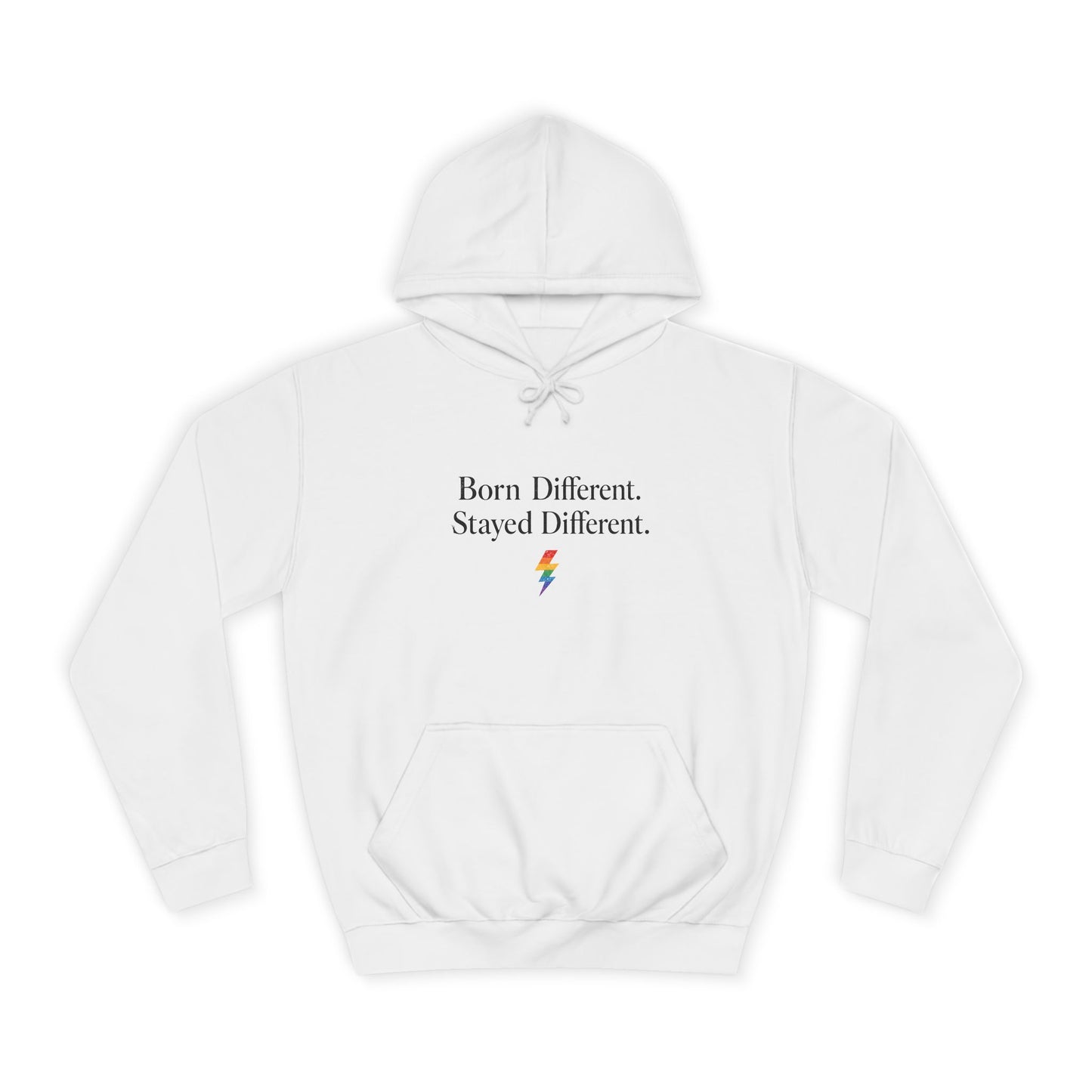 College Hoodie — "Born Different, Sacred Different" Lightning Bolt Graphic
