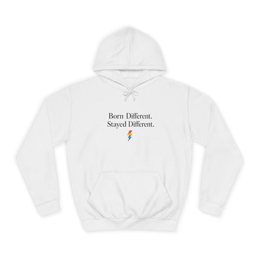 College Hoodie — "Born Different, Sacred Different" Lightning Bolt Graphic