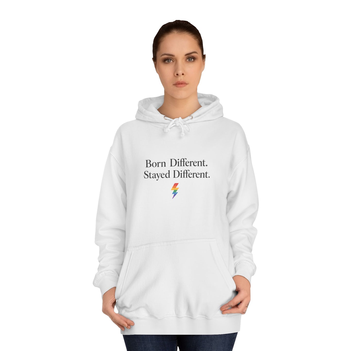 College Hoodie — "Born Different, Sacred Different" Lightning Bolt Graphic
