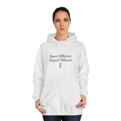 College Hoodie — "Born Different, Sacred Different" Lightning Bolt Graphic