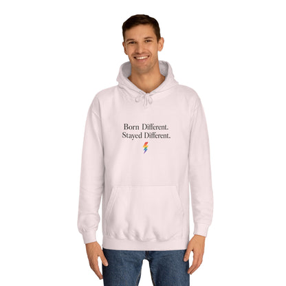 College Hoodie — "Born Different, Sacred Different" Lightning Bolt Graphic