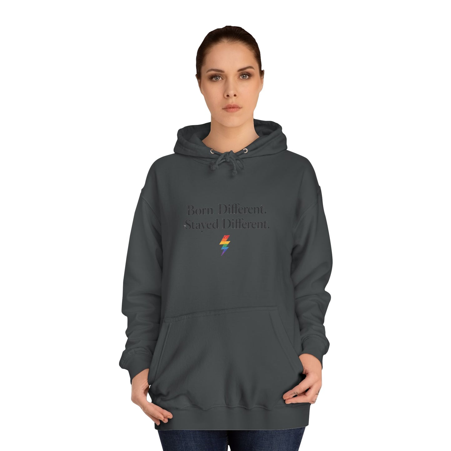 College Hoodie — "Born Different, Sacred Different" Lightning Bolt Graphic