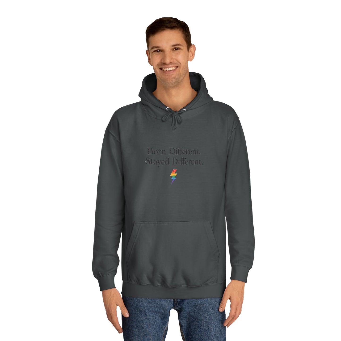 College Hoodie — "Born Different, Sacred Different" Lightning Bolt Graphic