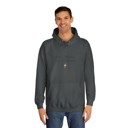 College Hoodie — "Born Different, Sacred Different" Lightning Bolt Graphic