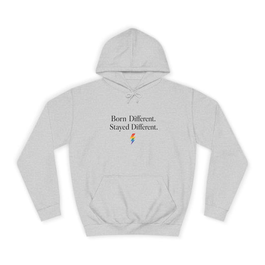 College Hoodie — "Born Different, Sacred Different" Lightning Bolt Graphic