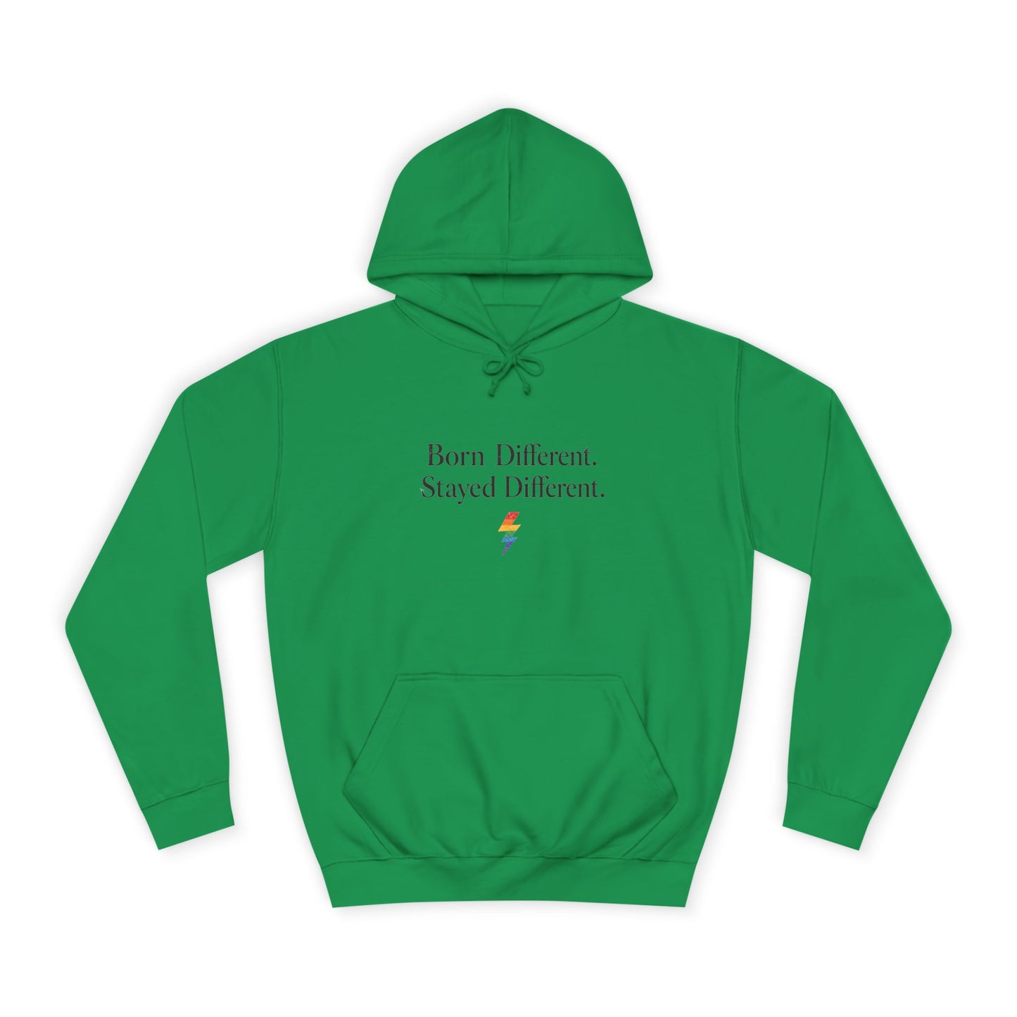 College Hoodie — "Born Different, Sacred Different" Lightning Bolt Graphic