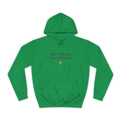 College Hoodie — "Born Different, Sacred Different" Lightning Bolt Graphic